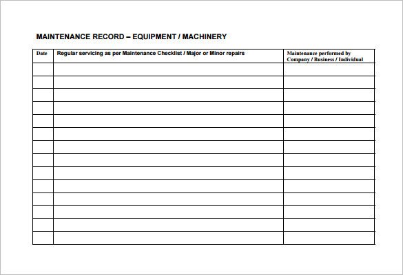 Equipment Maintenance Schedule Template Excel