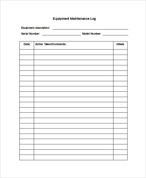 Maintenance Log Template 11 Free Word Excel PDF