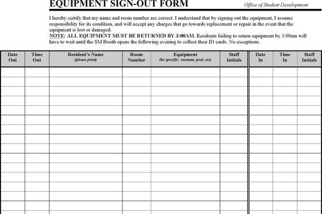 1 Equipment Sign out Sheet Free Download