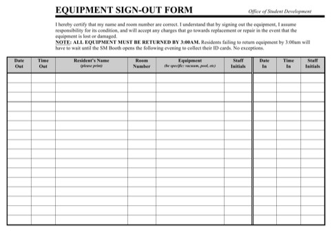 Download Equipment Sign out Sheet for Free FormTemplate