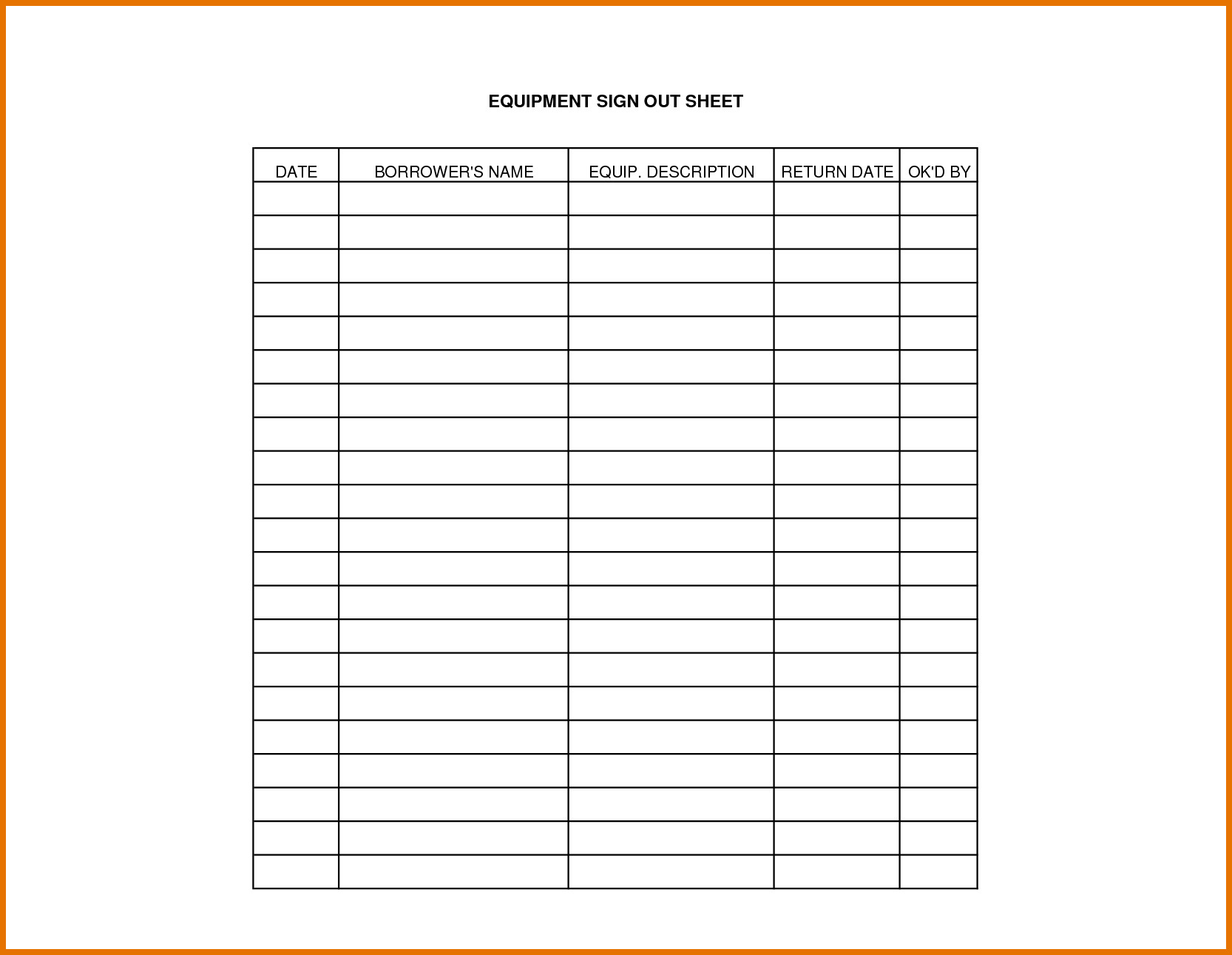 Equipment Sign Out Sheet Template Projects to Try