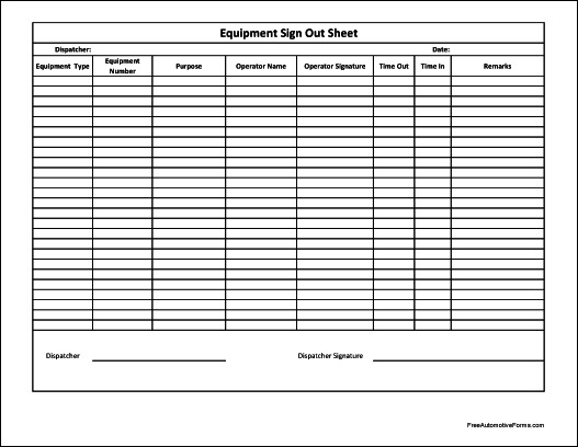 Free Basic Equipment Sign Out Sheet