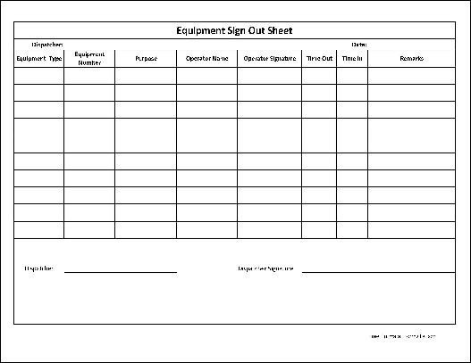 Free Basic Equipment Sign Out Sheet Wide Row from Formville