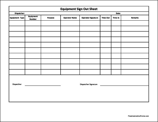Free Basic Equipment Sign Out Sheet Wide Row