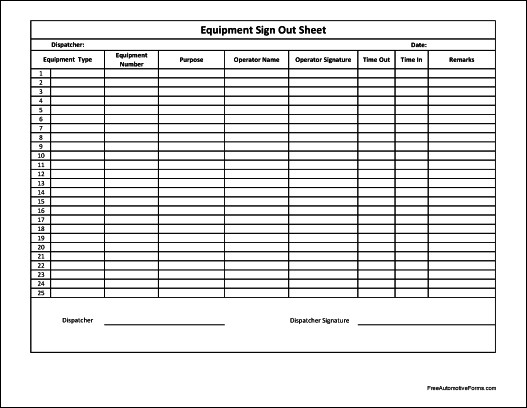 Free Numbered Equipment Sign Out Sheet