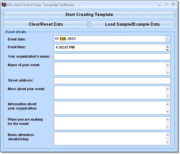 MS Word Event Flyer Template Software 7 0 full screenshot