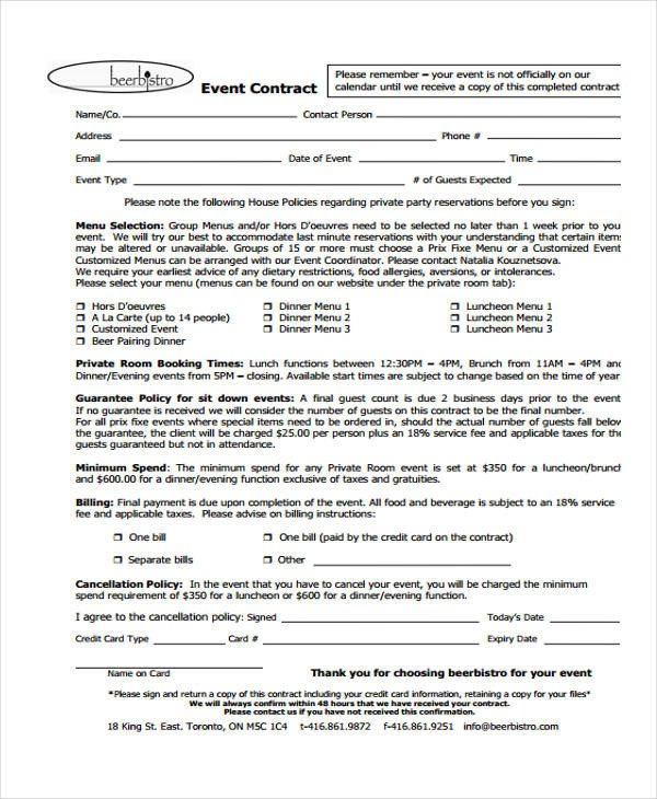 18 Event Contract Templates Sample Word Google Docs