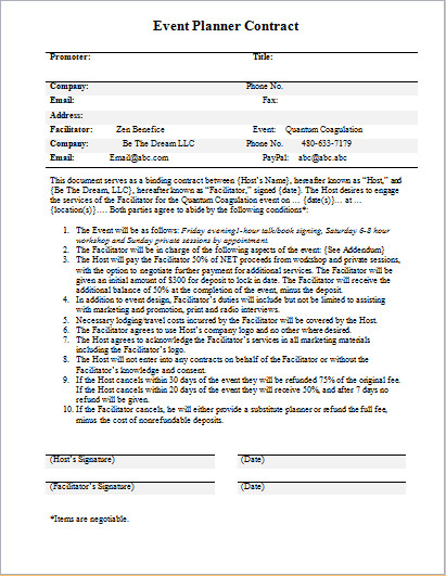 Event Planner Contract Template for WORD