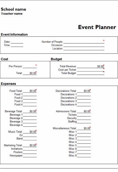 Microsoft Excel Event Planner Template