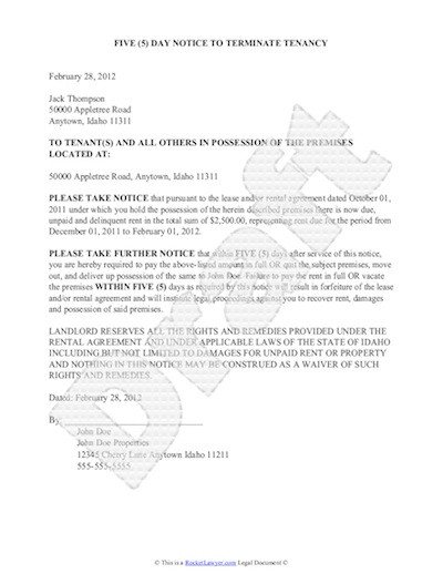 Sample Eviction Notice Free Notice of Eviction Letter