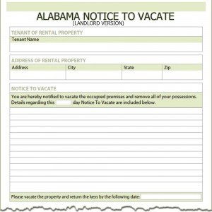 Alabama Landlord Notice to Vacate