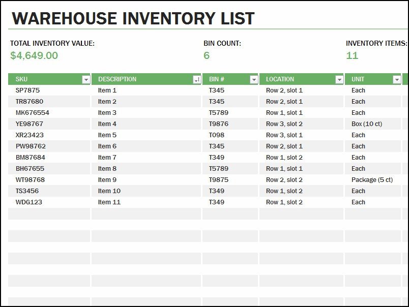10 Inventory List Examples PDF
