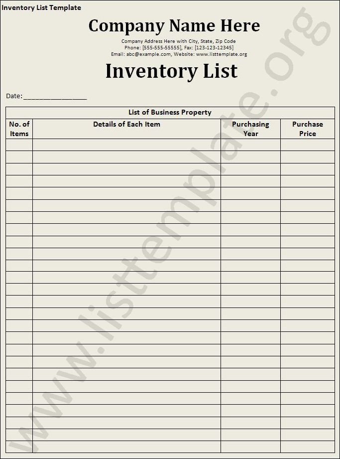 Inventory List Template Craft Ideas