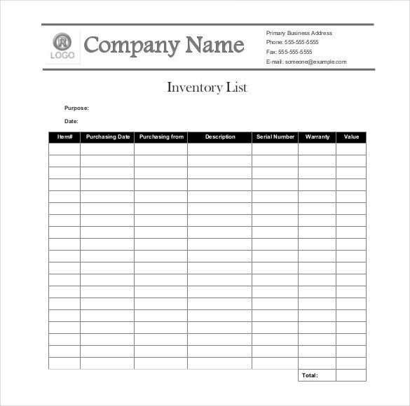 Sample Inventory List 30 Free Word Excel PDF