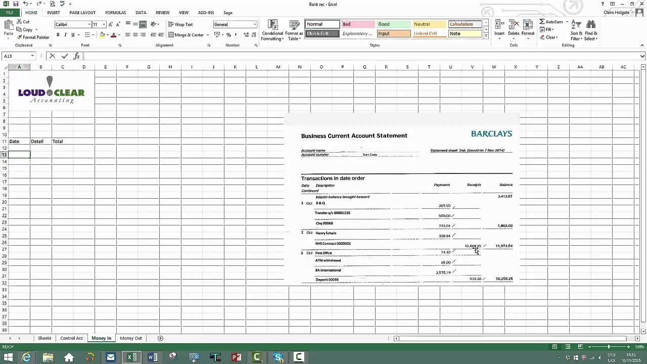 How to do a bank reconciliation on excel