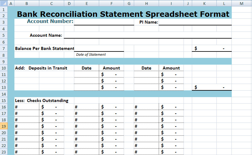 Simple Bank Reconciliation Template Excel Spreadsheet