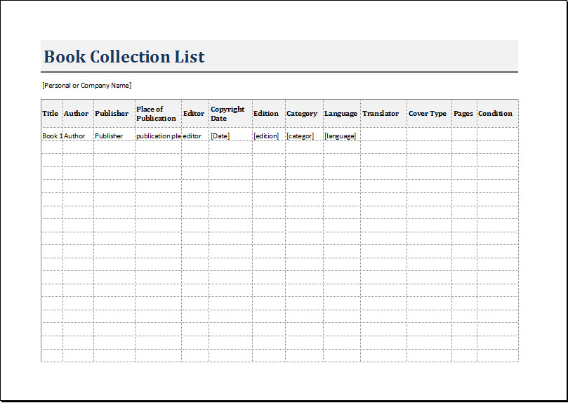 Book Inventory List Template for EXCEL