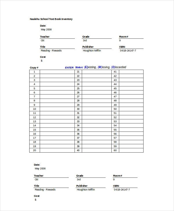 Book Inventory Template 7 Free Excel Word Documents