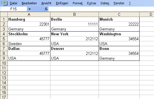 Excel from a business card layout to a simple table