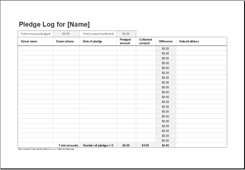 Donation Pledge Log Template for EXCEL