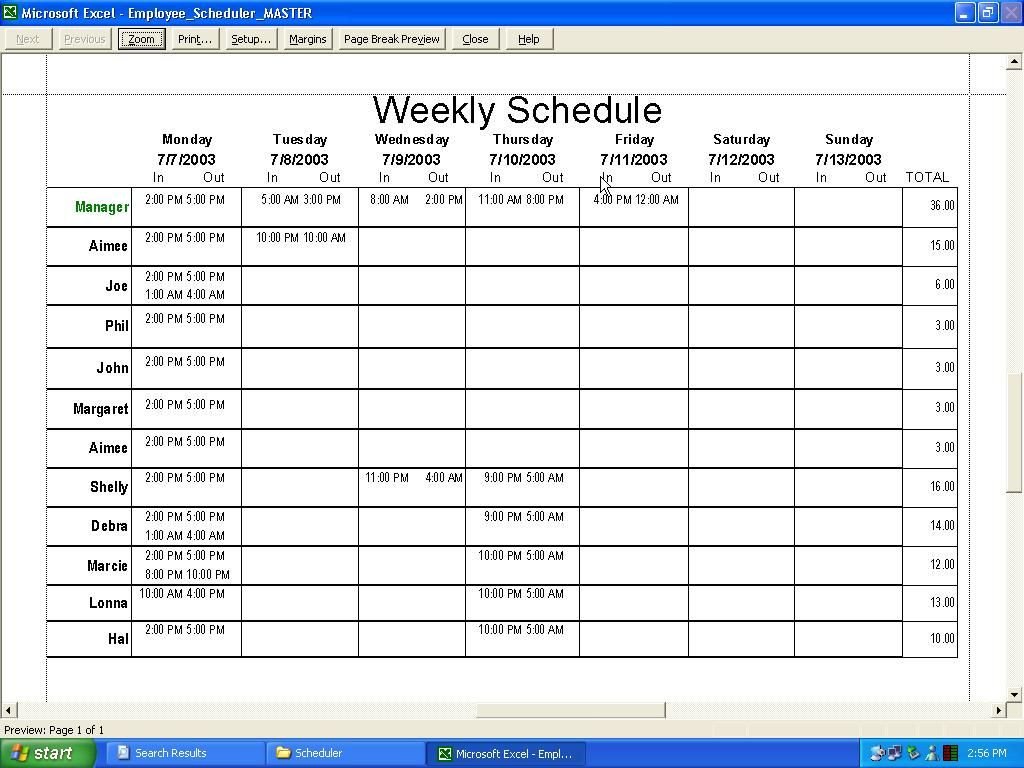 Weekly Employee Schedule Template Excel