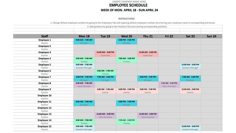 Employee Schedule Template in Excel and Word Format
