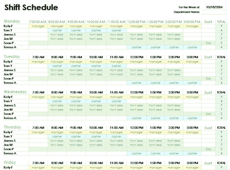 Excel Employee Schedule Template Employee