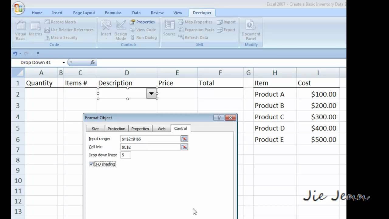 Excel 2007 Create Basic Inventory System using Form and