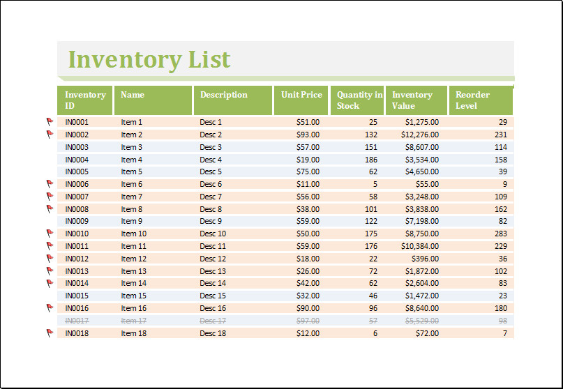 Inventory Worksheet Template for Excel