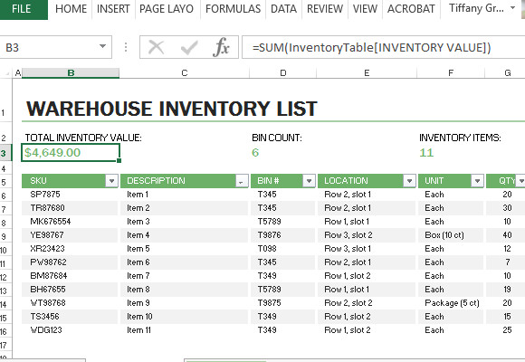 Warehouse Inventory Excel Template
