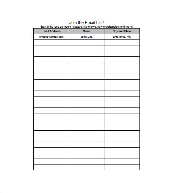 Email List Template 10 Free Word Excel PDF Format