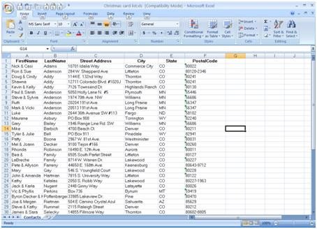 Excel Contact List