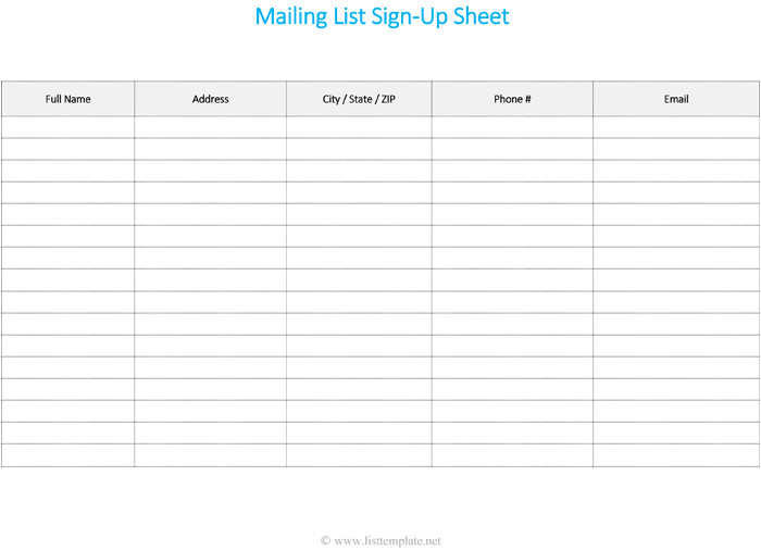 Free Printable Mailing List Template for Word List Templates