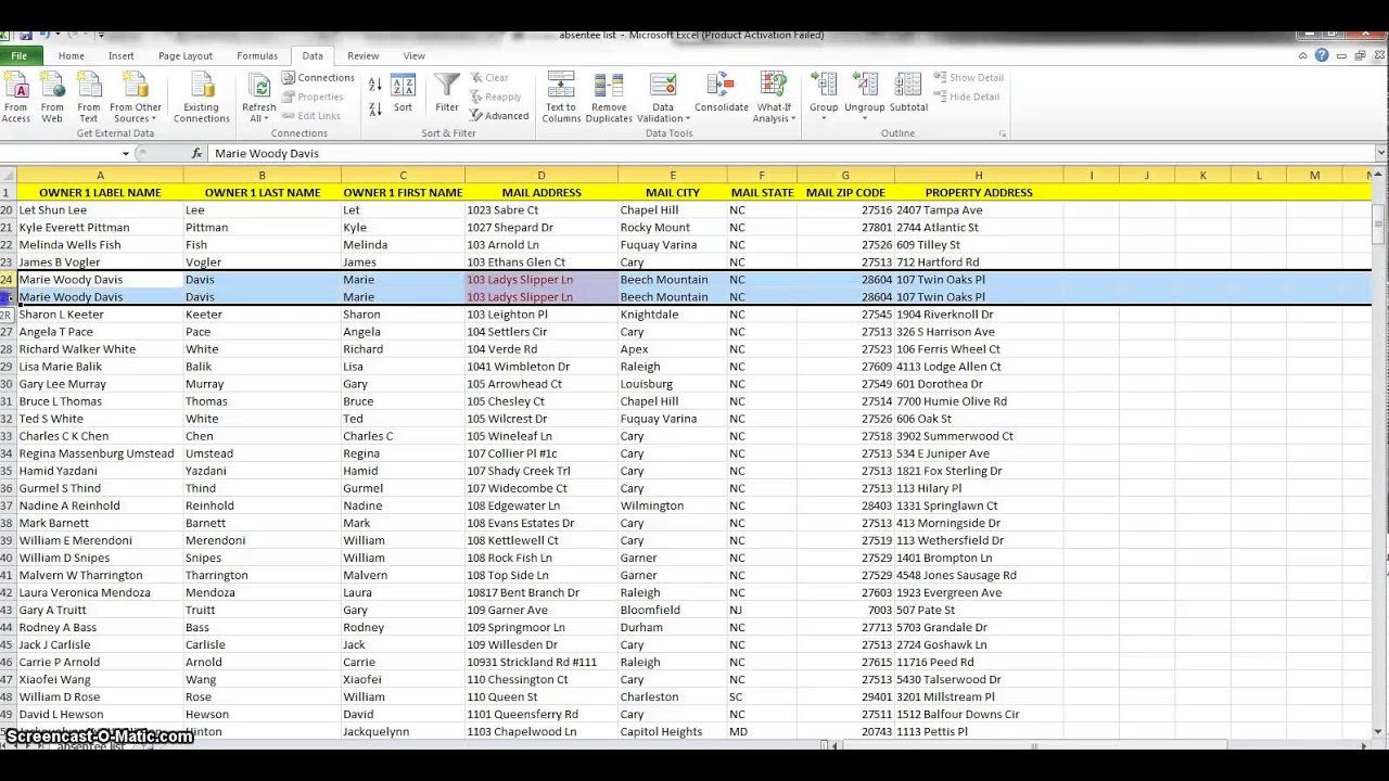 Organizing your mailing list with Excel
