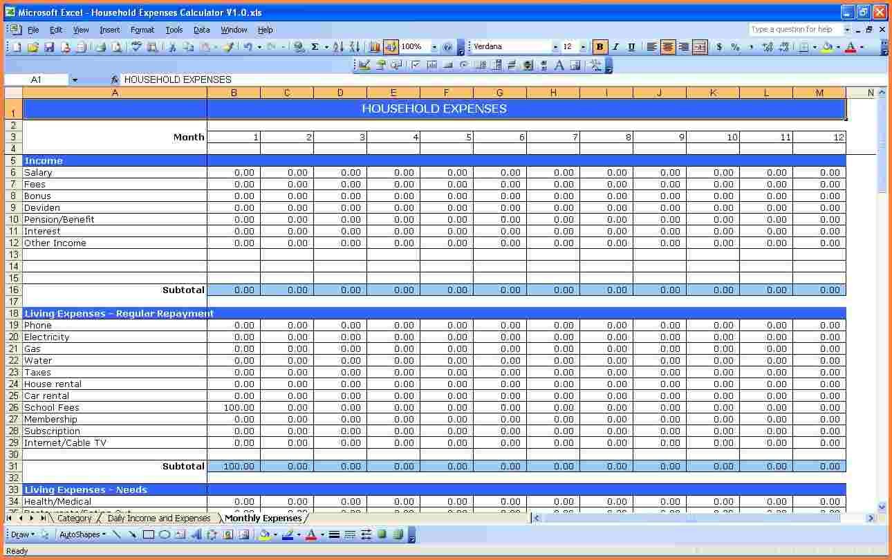 10 monthly bill spreadsheet template
