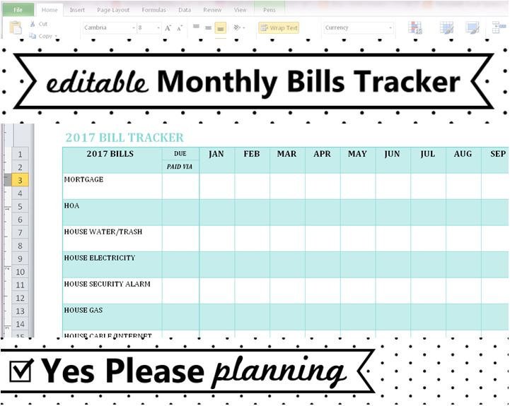 Household Bill Tracker Monthly Bills Spreadsheet Bill