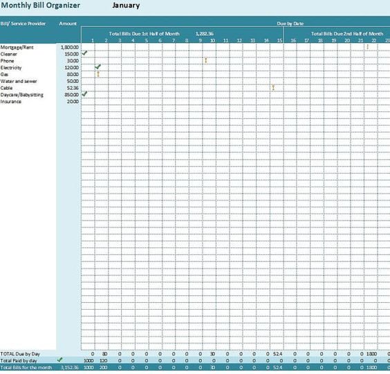 Monthly Bill Organizer Excel Template Payments Tracker by