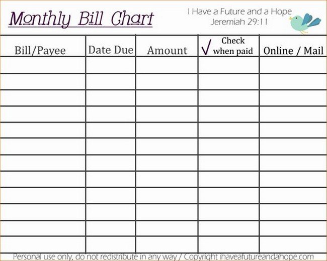 monthly bill organizer template excel