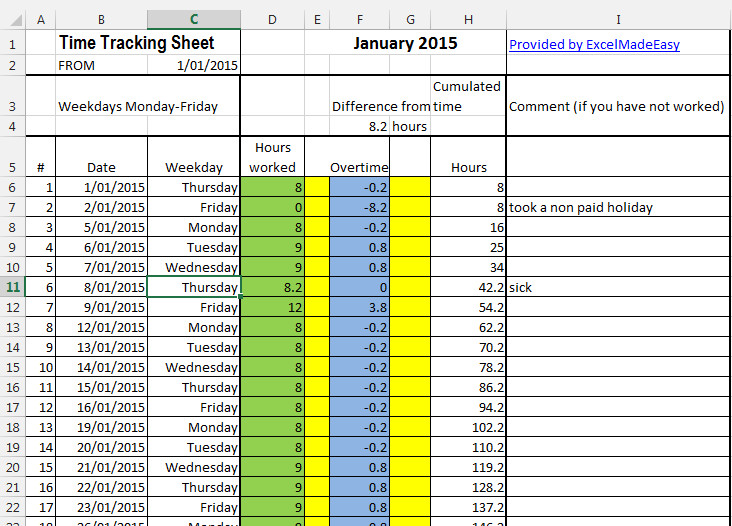 Excel Template Time Tracking Sheets Template free by