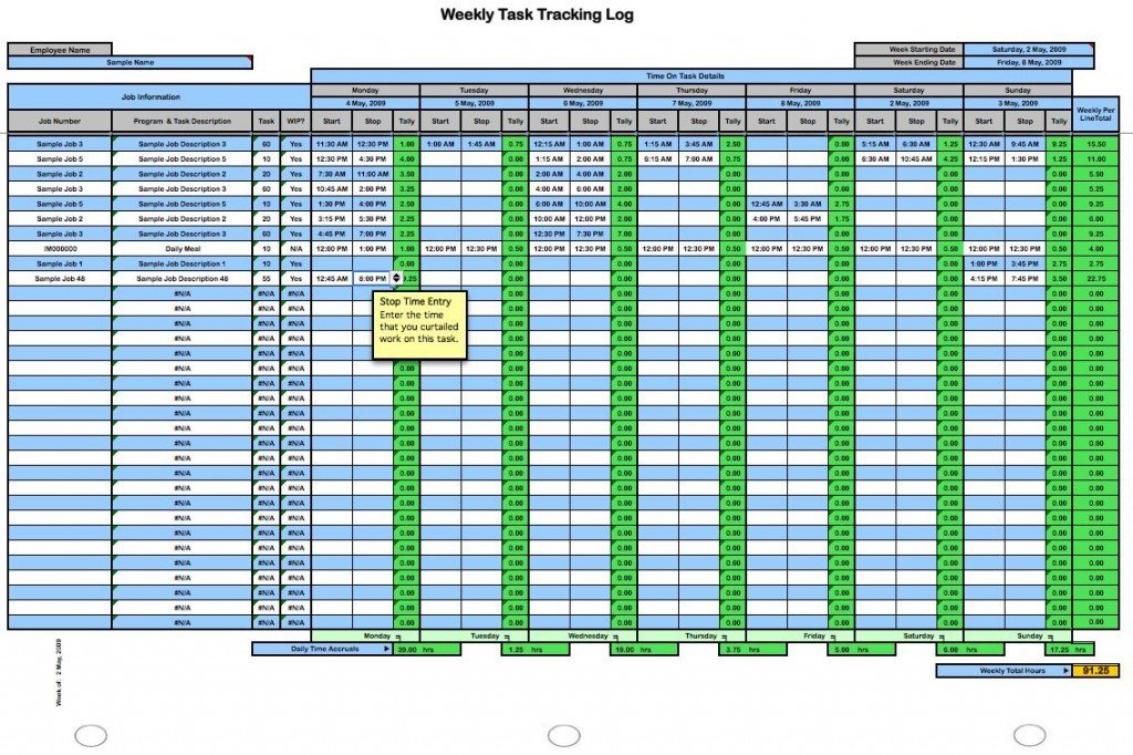 Weekly Time Tracking Spreadsheet