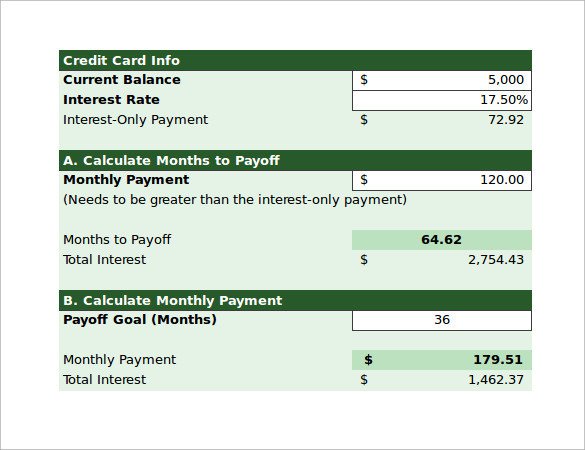 Credit Card Payoff Calculator 9 Download Free Documents