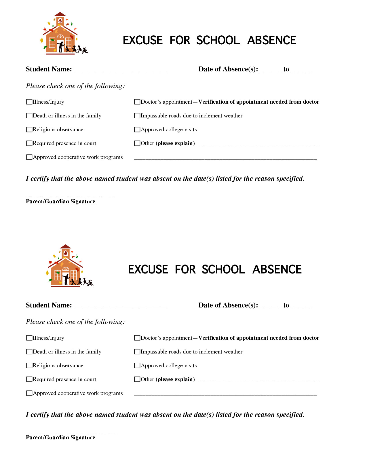 8 Best of Printable For School Absence Excuses