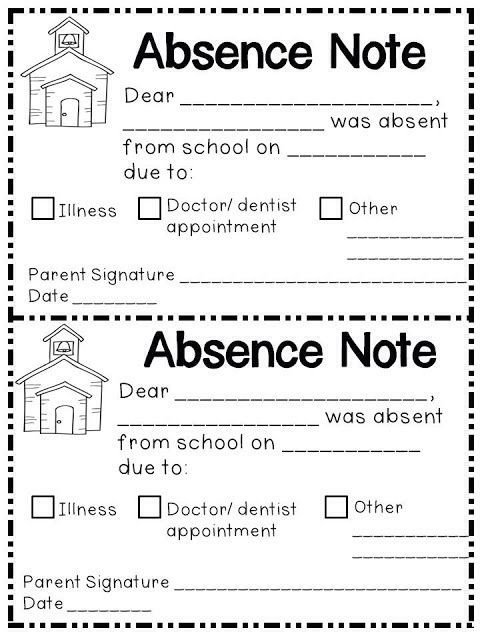 Absence note printable Printable