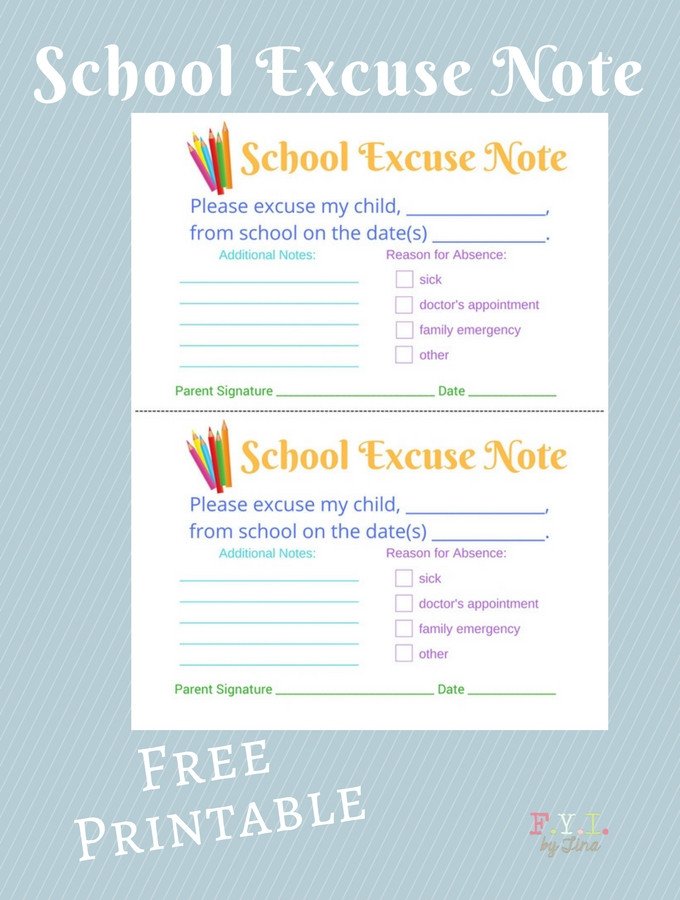 School Excuse Note Free Printable • FYI by Tina