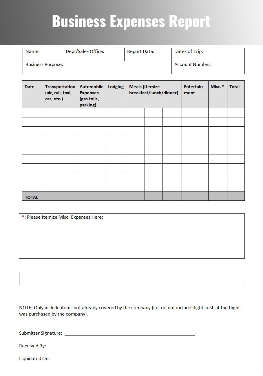 Detailed Expense Report Template Spreadsheet Templates for