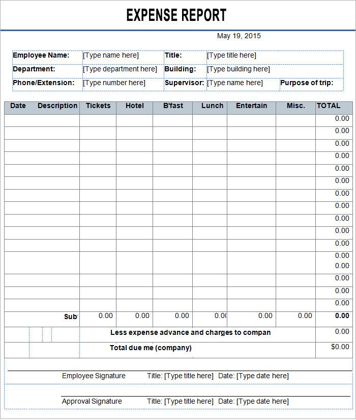 Employee Expense Report Template 9 Free Excel PDF