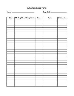 Aa Attendance Fill line Printable Fillable Blank