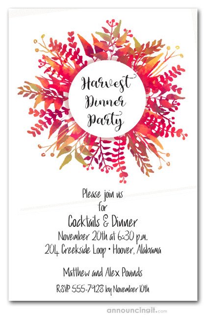 Bright Autumn Leaves Wreath Fall Party Invitations
