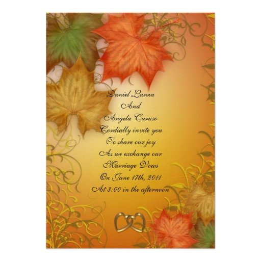 Fall wedding Invitation or party 5" X 7" Invitation Card