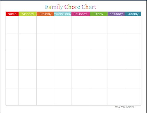 Family Chore Chart My May Sunshine